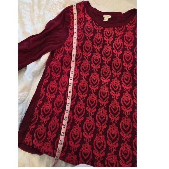 J. Crew XL Burgundy Red Embroidered Long Sleeve Cotton Top - Picture 8 of 8